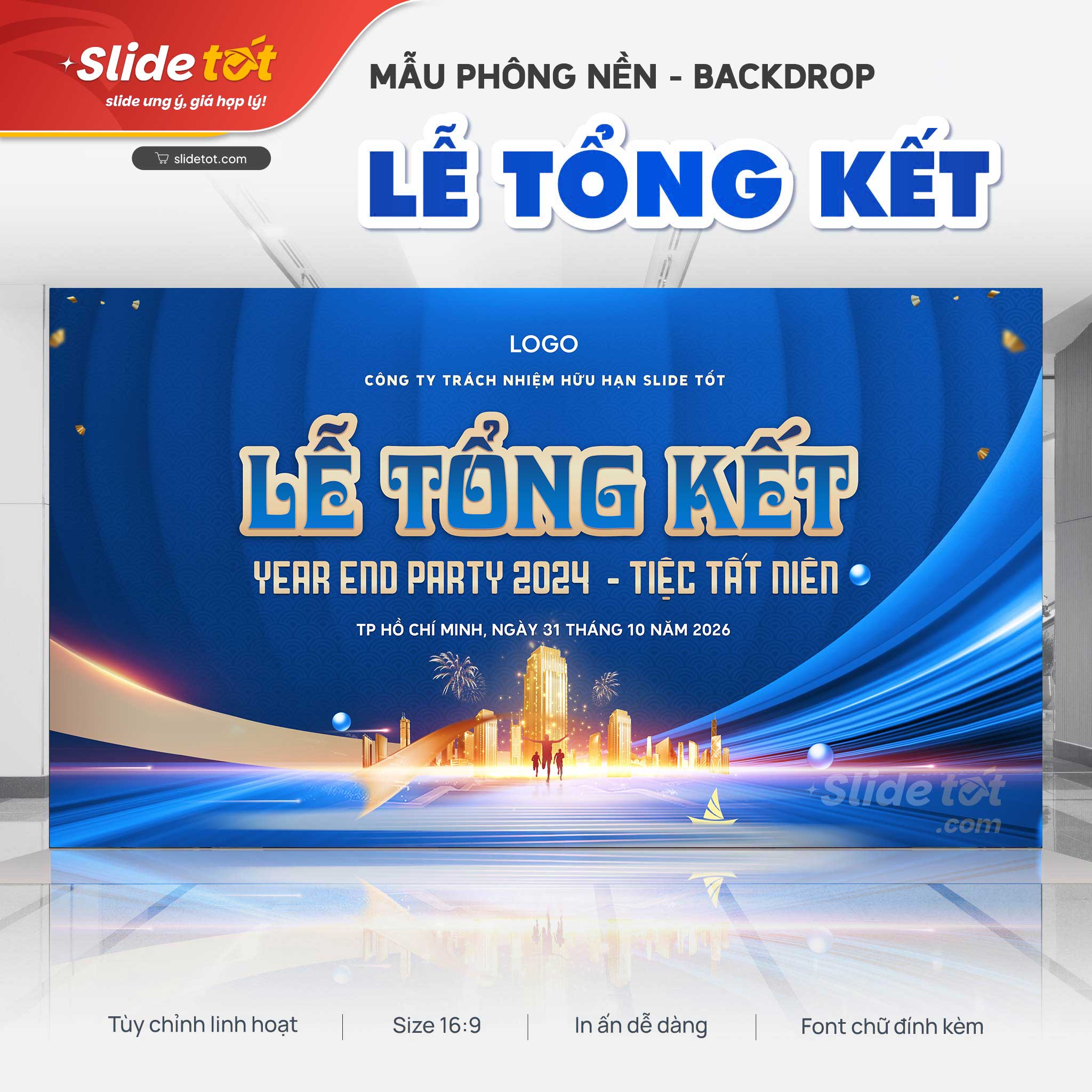 Mẫu Phông nền/Backdrop Lễ tổng kết (Xanh dương) 3 Mẫu Phông nền/Backdrop Lễ tổng kết (Xanh dương) - mẫu PowerPoint Slide Tốt
