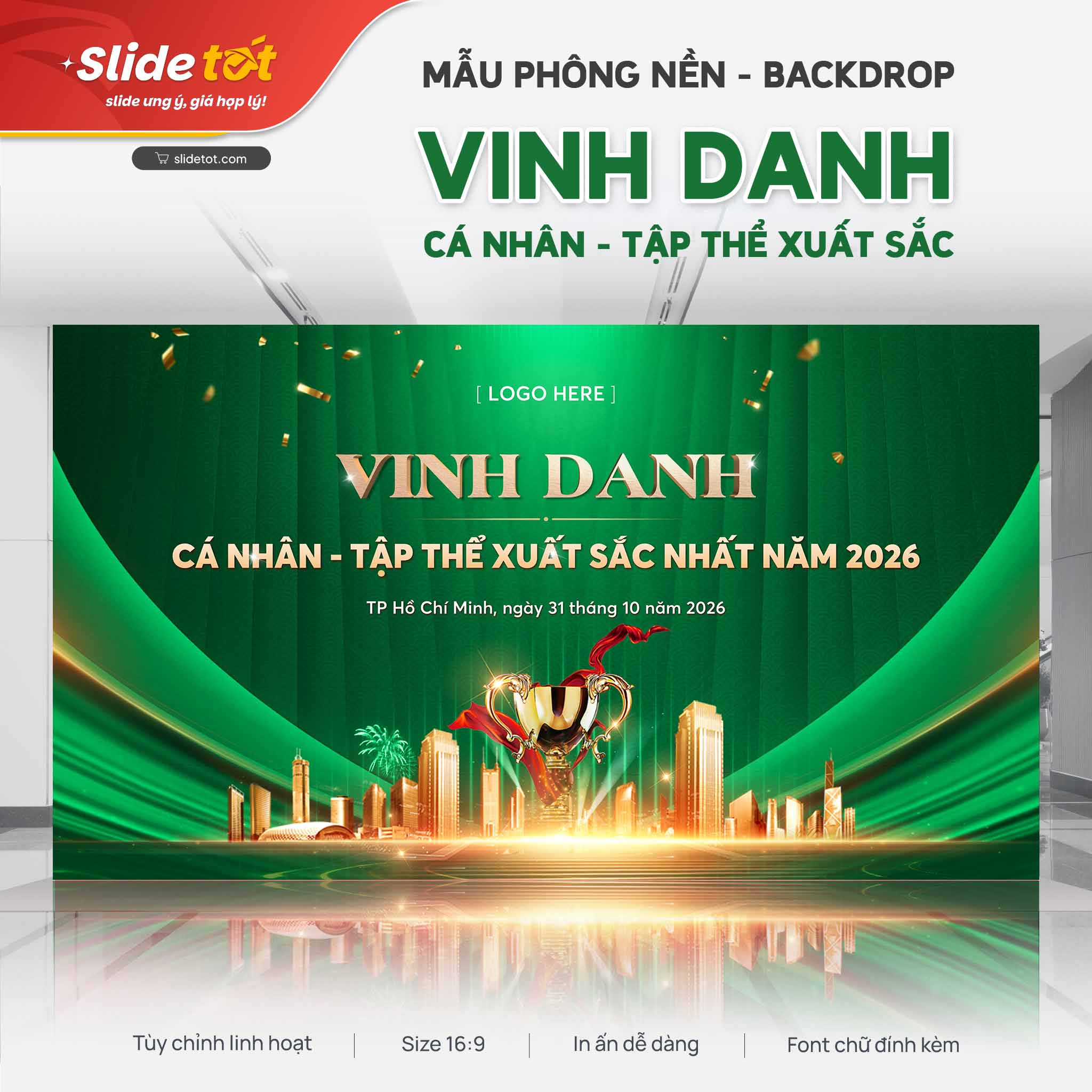 Mẫu Phông nền Backdrop Vinh danh cá nhân tập thể xuất sắc nhất (Xanh lá) 3 Mẫu Phông nền Backdrop Vinh danh cá nhân tập thể xuất sắc nhất (Xanh lá) - mẫu PowerPoint Slide Tốt