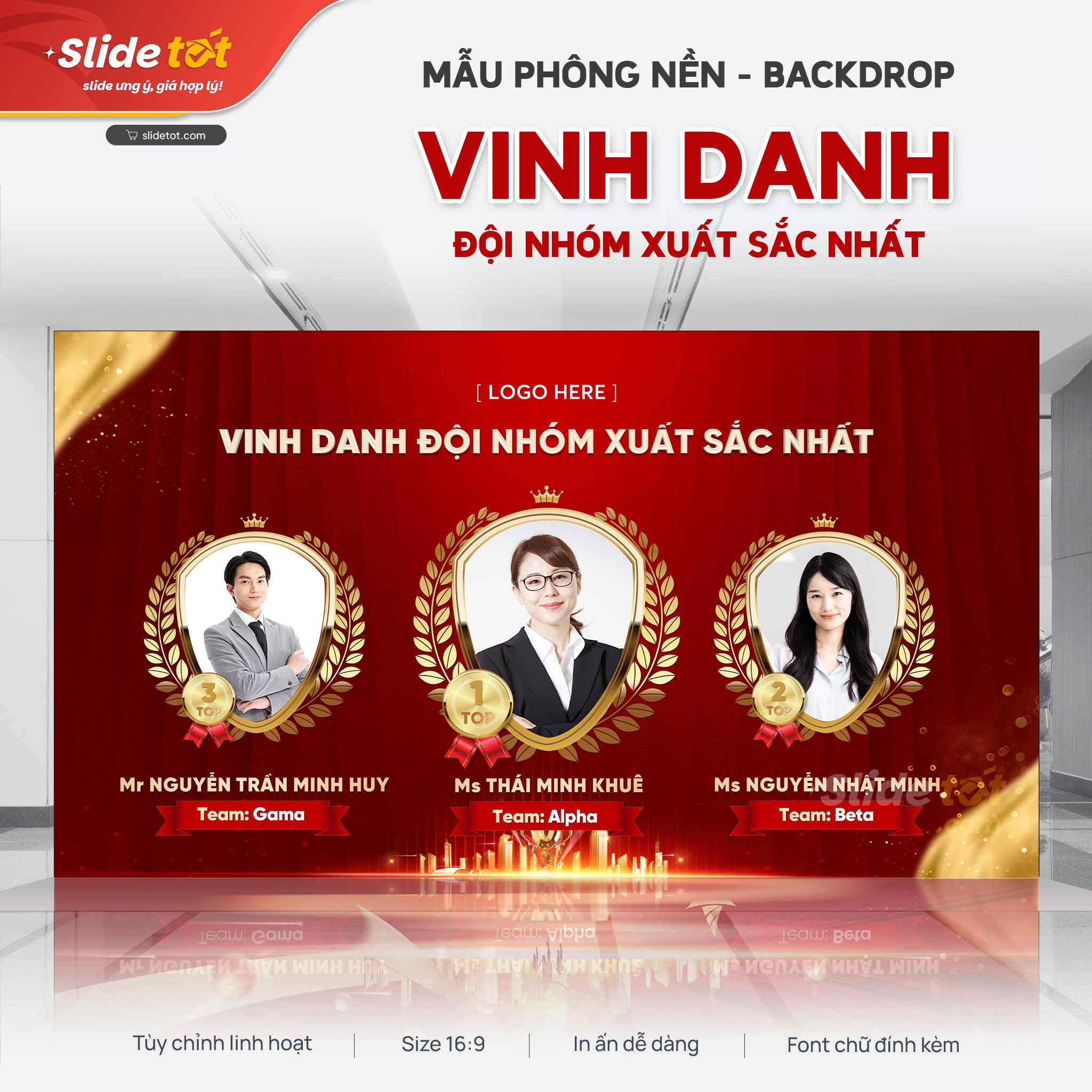 Mẫu Phông nền Backdrop Vinh danh đội nhóm xuất sắc nhất (Đỏ) 3 Mẫu Phông nền Backdrop Vinh danh đội nhóm xuất sắc nhất (Đỏ) - mẫu PowerPoint Slide Tốt
