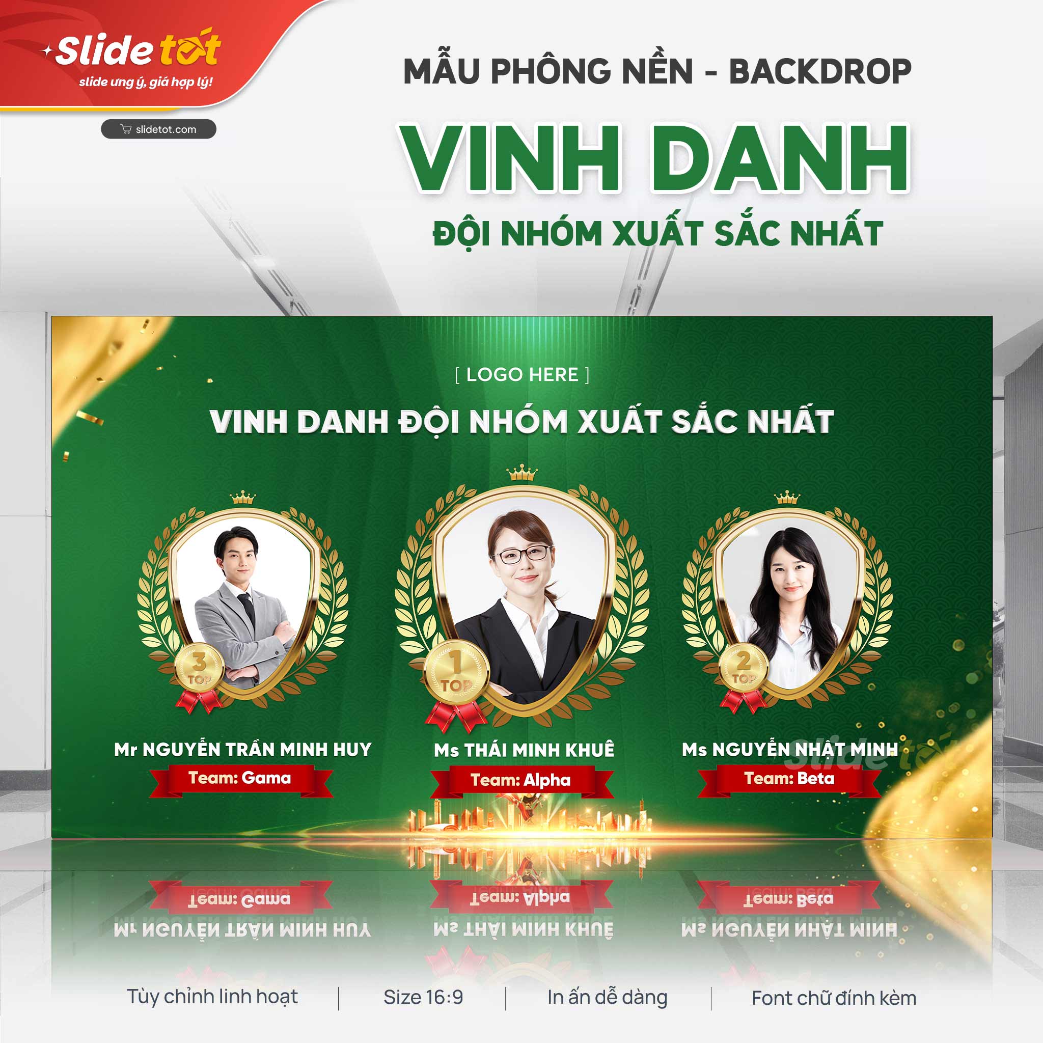 Mẫu Phông nền Backdrop Vinh danh đội nhóm xuất sắc nhất (Xanh lá) 3 Mẫu Phông nền Backdrop Vinh danh đội nhóm xuất sắc nhất (Xanh lá) - mẫu PowerPoint Slide Tốt