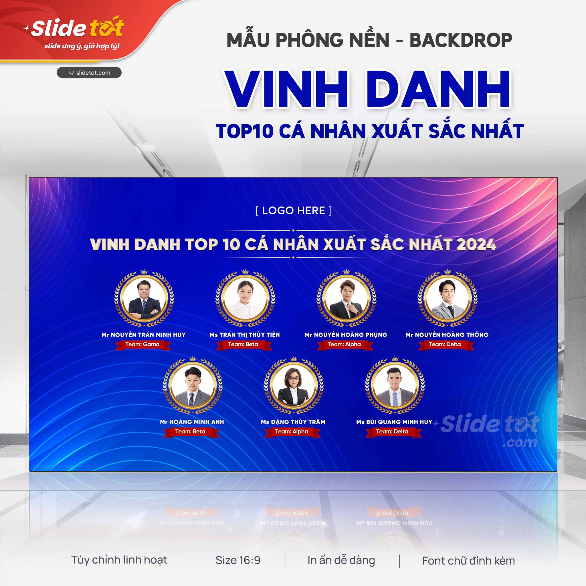 Mẫu Phông nền Backdrop Vinh danh TOP10 cá nhân xuất sắc nhất (Xanh dương) 3 Mẫu Phông nền Backdrop Vinh danh TOP10 cá nhân xuất sắc nhất (Xanh dương) - mẫu PowerPoint Slide Tốt