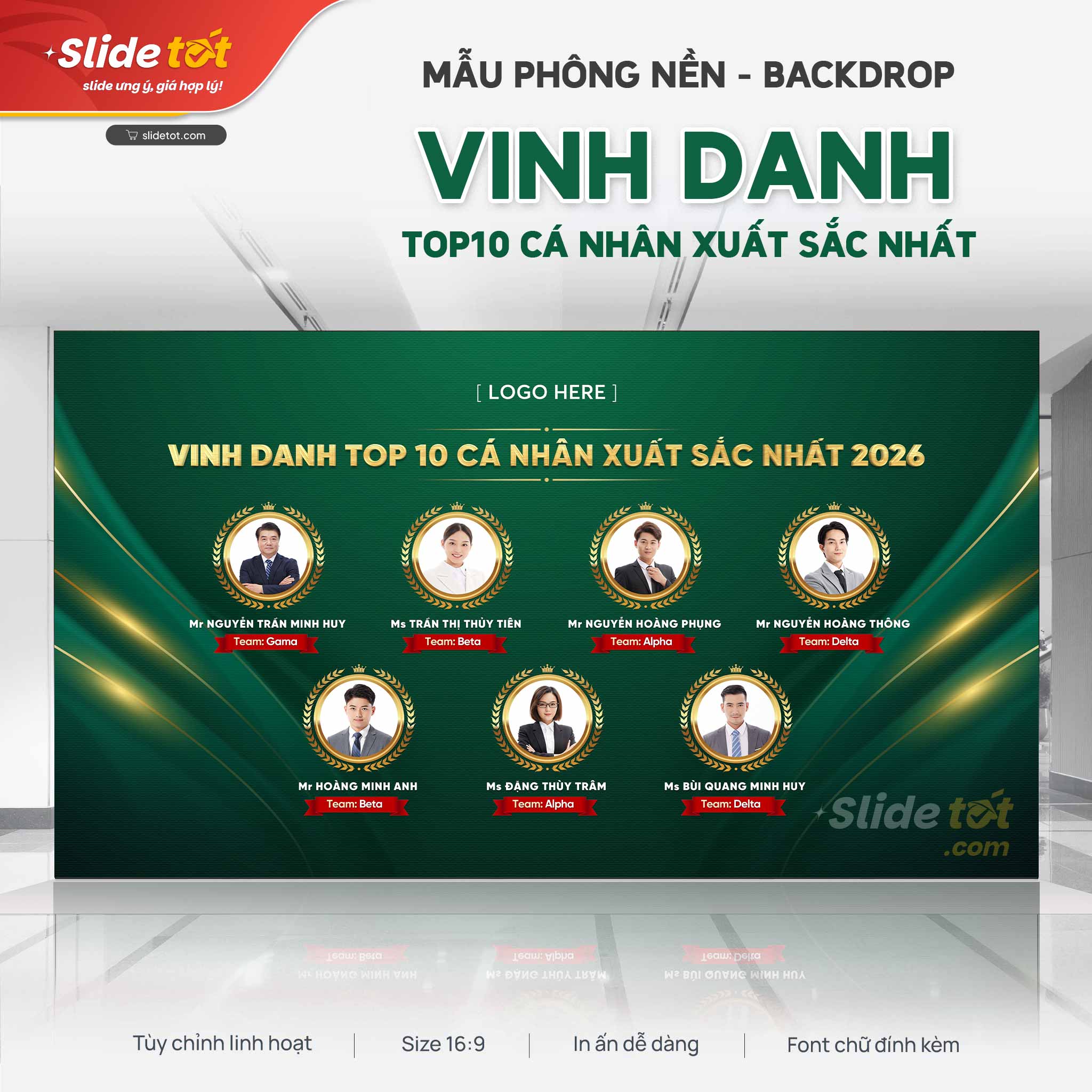 Mẫu Phông nền Backdrop Vinh danh TOP10 cá nhân xuất sắc nhất (Xanh lục) 3 Mẫu Phông nền Backdrop Vinh danh TOP10 cá nhân xuất sắc nhất (Xanh lục) - mẫu PowerPoint Slide Tốt