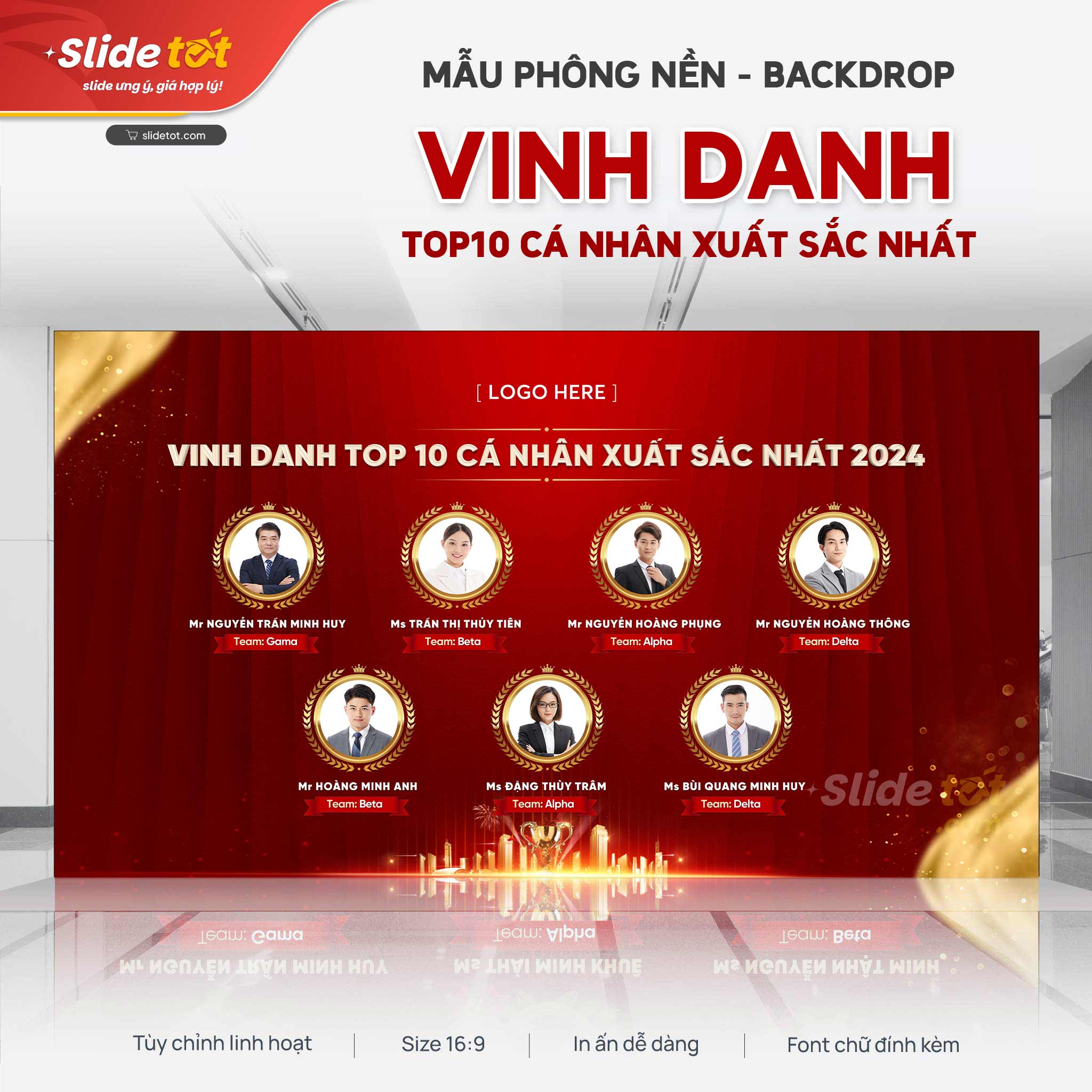 Mẫu Phông nền Backdrop Vinh danh TOP10 cá nhân xuất sắc nhất (Đỏ) 3 Mẫu Phông nền Backdrop Vinh danh TOP10 cá nhân xuất sắc nhất (Đỏ) - mẫu PowerPoint Slide Tốt