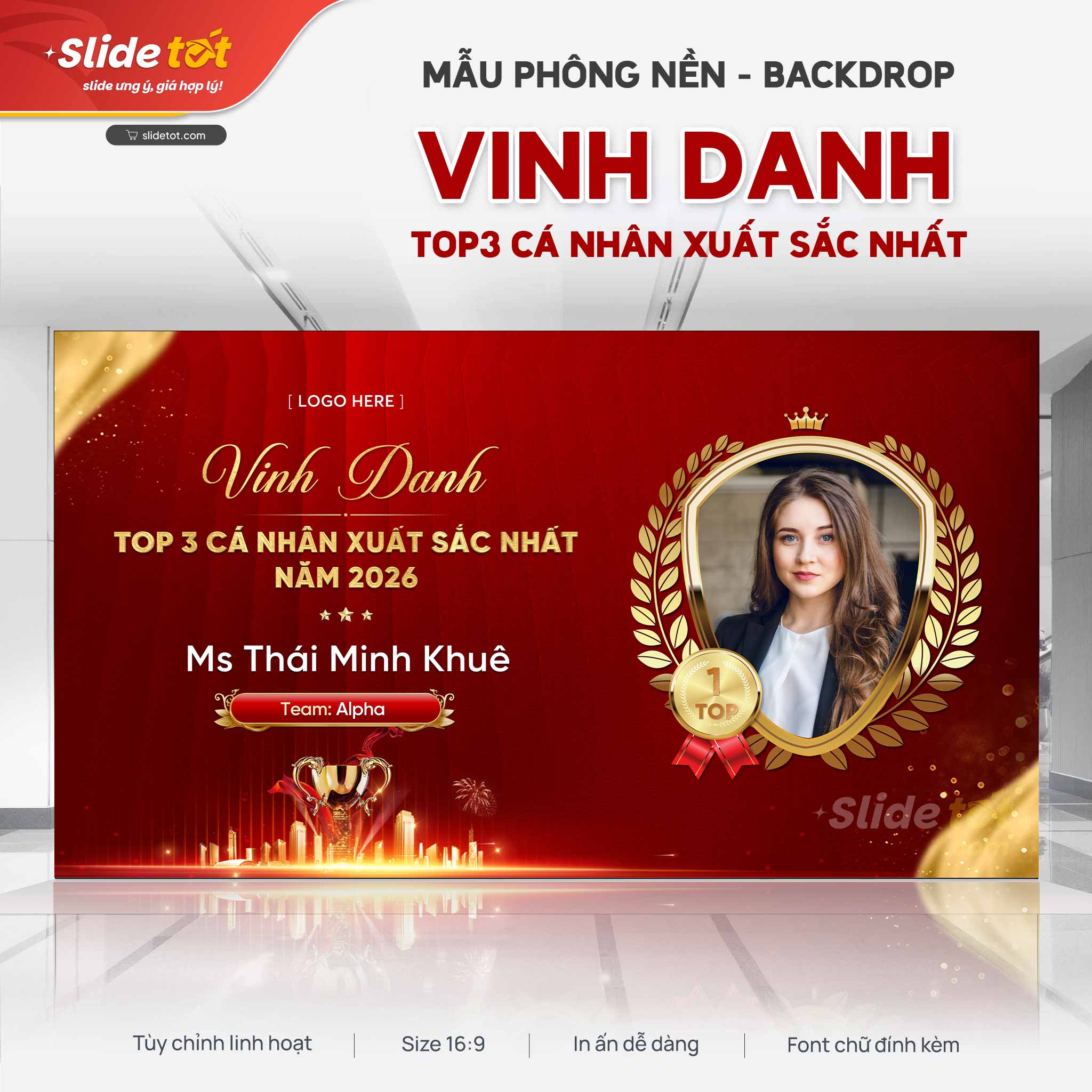 Mẫu Vinh danh Top3 cá nhân xuất sắc nhất (Đỏ) 3 Mẫu Vinh danh Top3 cá nhân xuất sắc nhất (Đỏ) - mẫu PowerPoint Slide Tốt